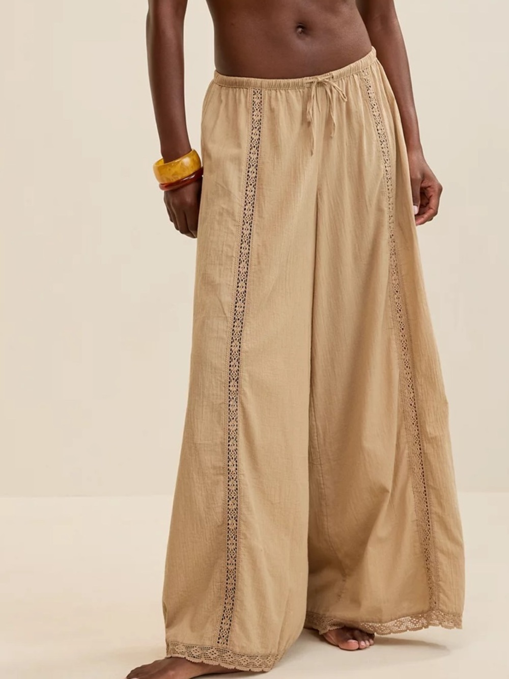 aerie Cabana Wide-Leg Pant with Lace Trim